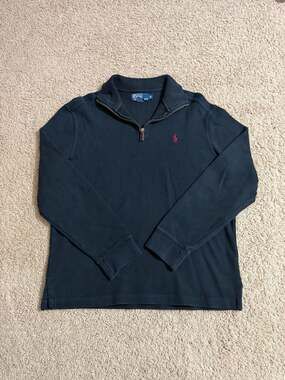 Vintage Polo Ralph Lauren Estate Rib 1/4 Zip Pullover Navy Blue Medium